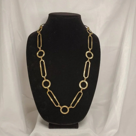 Vintage Korea G&S Gold Tone Statement Necklace Adjustable 27  To 42 inch Length - Picture 2 of 10